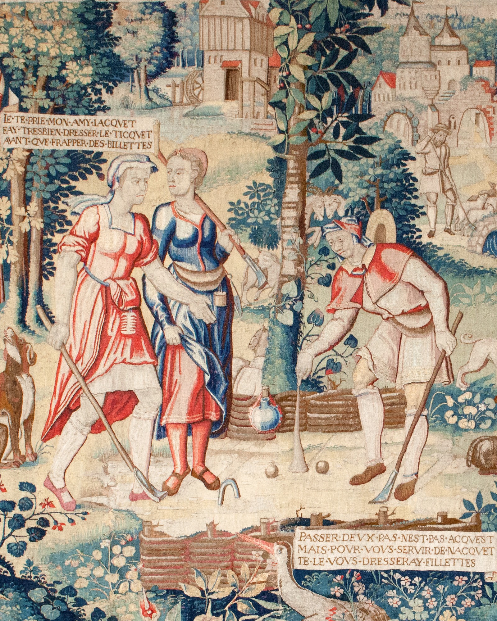 Tapestry depicting the Ball Game from the story of Gombaut and Macée, Flemish, Bruges, c