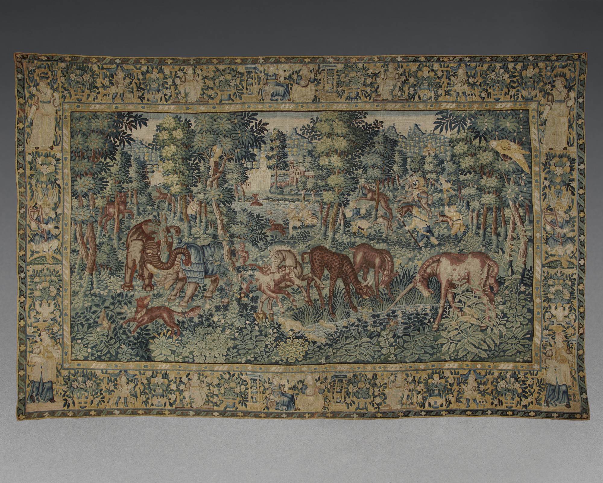 A ‘Pugnae Ferarum’ Tapestry depicting legends of the Karkadann, Flemish, probably Oudena