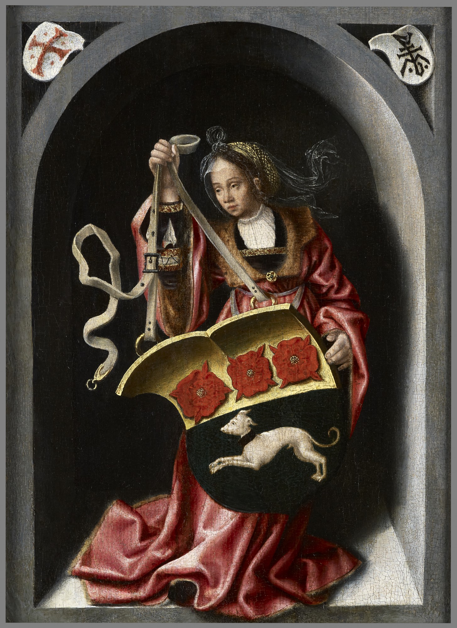 A Lady Holding a Heraldic Shield within a Painted Niche , Bernaert van Orley and Workshop(1488 &ndas