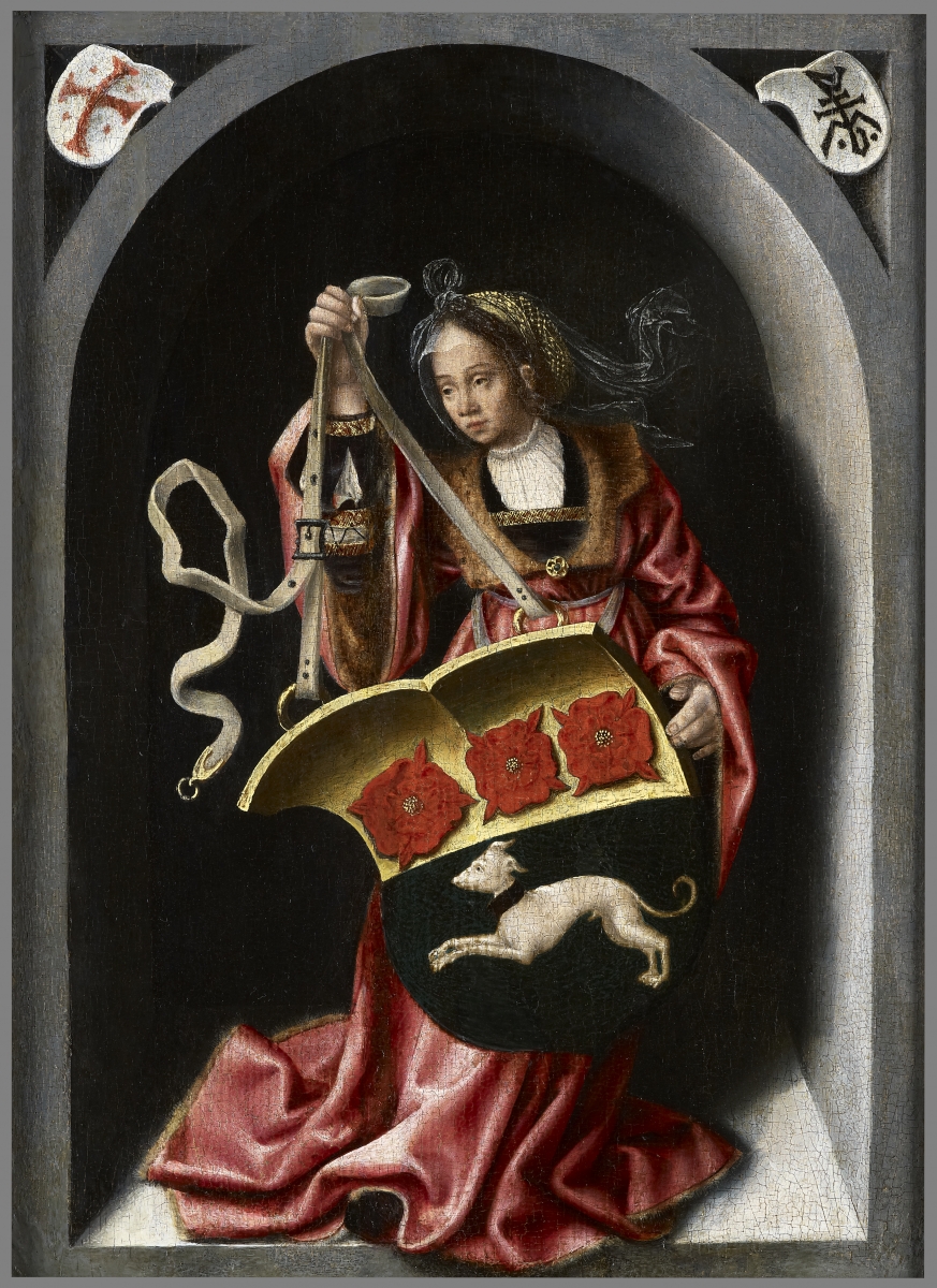 A Lady Holding a Heraldic Shield within a Painted Niche , Bernaert van Orley and Workshop(1488 &ndas